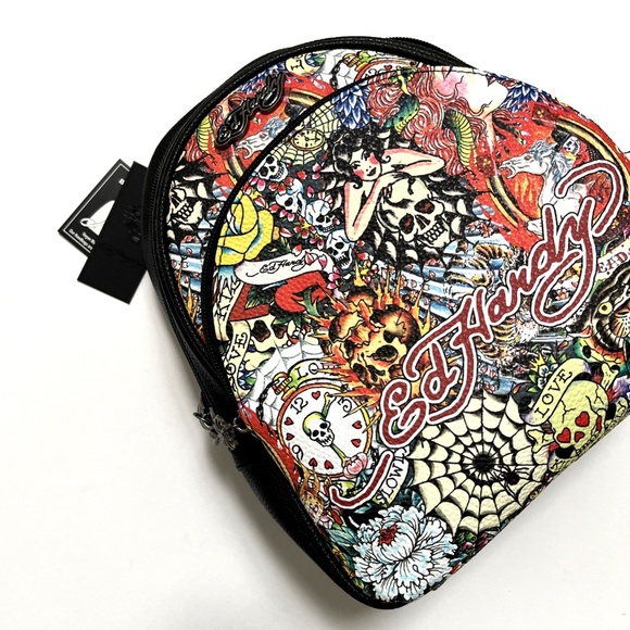 NWT Original ED HARDY Small Backpack Tattoo Americana Skull Heart Tiger Snake - Picture 1 of 10